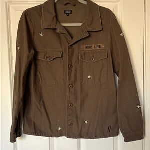 Lira Olive Military Jacket with Embroidered Flower Details